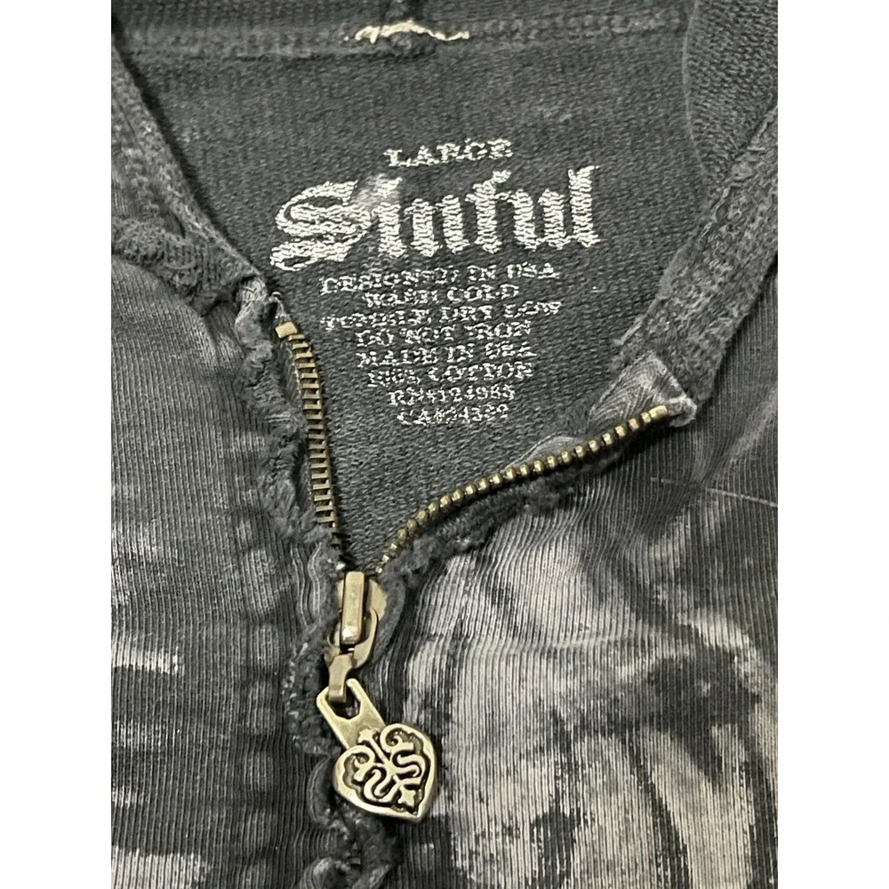 Sinful Affliction Y2K Hoodie Womens L Black Rhinestone Graphic Distressed Grunge - Picture 2 of 7